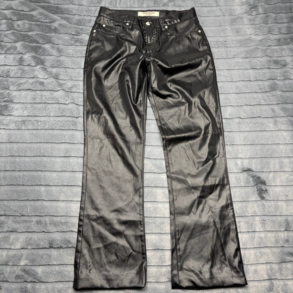 Paris Blues Originals Black Faux Leather Flare Pants Low Rise Size 7 VTG Style